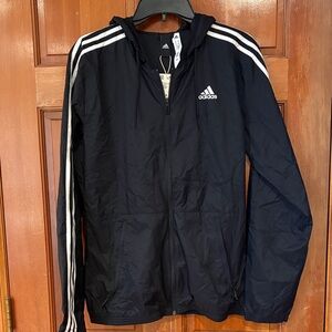 Adidas Men's Navy Windbreaker with White Stripes